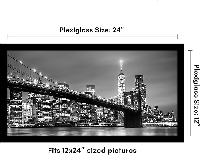 Americanflat 12x24 Picture Frame with Polished Plexiglass - Black Picture Frame - Wide Photo Frames Made of Engineered Wood for Vertical or Horizontal Wall Display - Epic Collection - Black