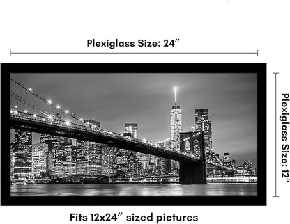 Americanflat 12x24 Picture Frame with Polished Plexiglass - Black Picture Frame - Wide Photo Frames Made of Engineered Wood for Vertical or Horizontal Wall Display - Epic Collection - Black