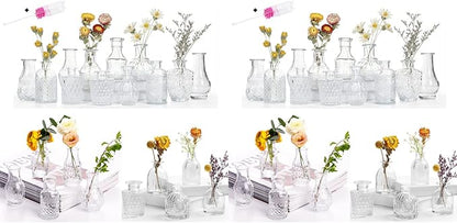 Glass Bud Vase Set of 44 Bud Vases in Bulk with 2 Brushes, Glass Vases for Centerpieces Cute, Vintage Wedding Decor Clear Bulk Mini Vase for Rustic Wedding Decorations, Home Table Flower Decor
