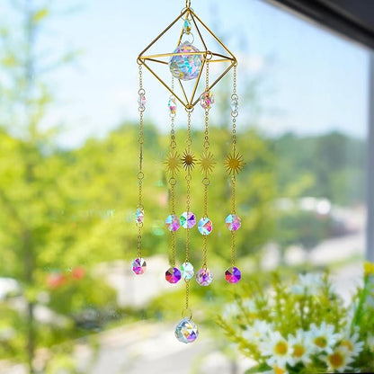 HDCRYSTALGIFTS 17inch Crystal Prisms Suncatcher for Window Hanging Gold-Plated Crystal Sun Catcher Indoor Window Rainbow Maker Home Garden Christmas Tree Decoration