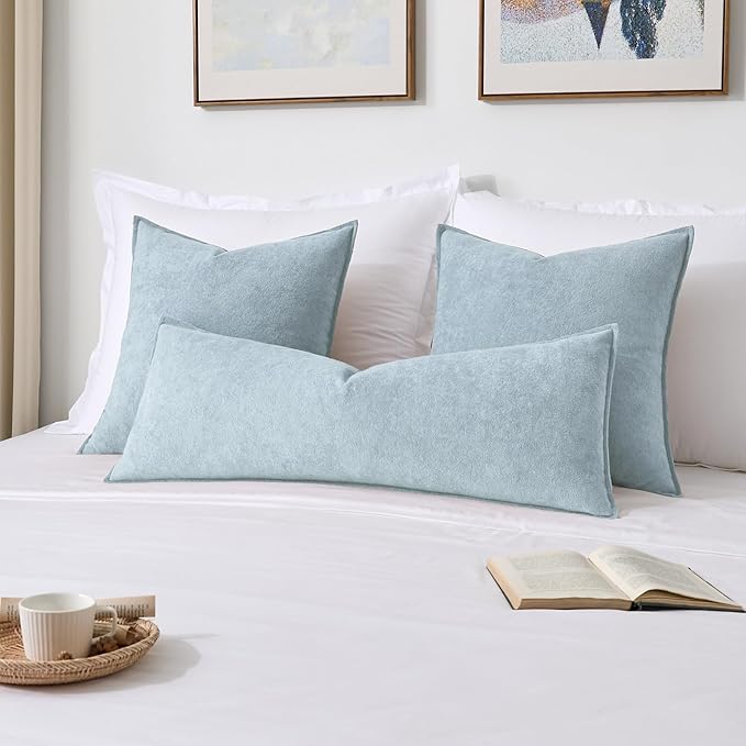 Kevin Textile 14x36 Inch Long Lumbar Cover 1 Pack Soft Boucle Textured Decorative Waterproof Rectangle Cushion Elegant Accent Pillows for Couch Sofa Chair Bed Home Decor Indoor Outdoor Light Blue