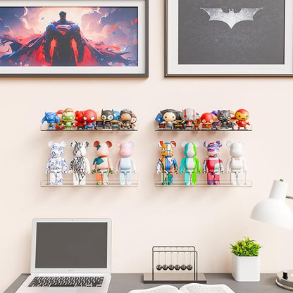 Yieach 8 Pack 15" Acrylic Shelves for Wall,Bathroom,Bedroom - with Adhesive - No Drilling Clear Floating Shelves for Funko Pop,Lego,Action Figures,Nail Polish,Perfume Shelf and Wall Storage & Display