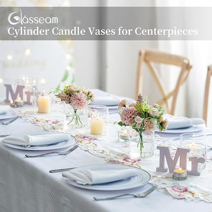 Glasseam Glass Cylinder Vases for Centerpieces, Small Clear Flower Vase Set of 12, Modern Floating Candle Vases Decor, Decorative Hurricane Candle Holders for Wedding Dining Table Decorations, 4in