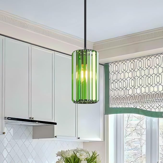 Modern Crystal Pendant Light Mini Dark Green Chandeliers Adjustable Pendant Lights Fixture for Kitchen Island Dinning Room Corridor Bedroom(Dark Green 3-Pack)