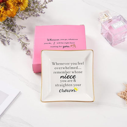 Niece Gifts from Auntie - Jewelry Dish Tray - 'When You Feel Overwhelmed...Straighten Your Crown', Birthday, Mother's Day, Christmas, Valentine's, Wedding, Graduation