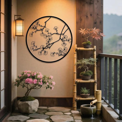 Trpiox Cherry Blossom Metal Wall Art, Cherry Blossom Metal Wall Decor, Minimalist Flower Wall Decor for Living Room, Bedroom, Bathroom, Office (Gold,24" H x 24" W / 60 x 60 cm)