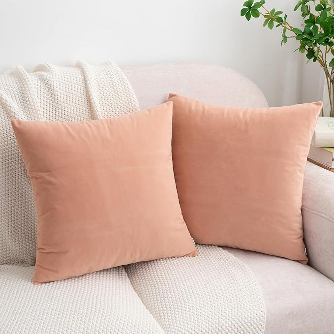 HWY 50 Dusty Pink Velvet Throw Pillow Covers 18x18 Inch, Pack of 2 Soft Cozy Solid Decorative Luxury Cushion Cases for Couch Sofa Bed Living Room Bedroom