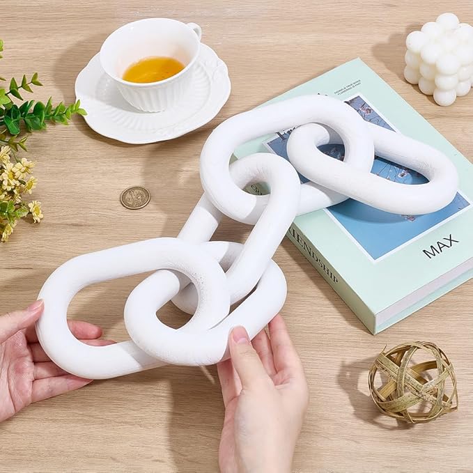 WADORN Wood Chain Link Decor, 5 Link Chain Display Decorations Book Shelf Decor Wooden Home Decorative Chains Rustic Coffee Table Ornament Chains for Living Room Accents Modern Farmhouse, White