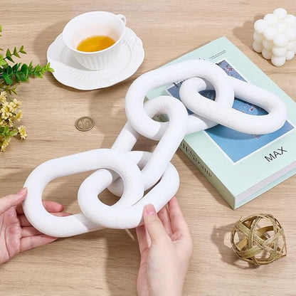 WADORN Wood Chain Link Decor, 5 Link Chain Display Decorations Book Shelf Decor Wooden Home Decorative Chains Rustic Coffee Table Ornament Chains for Living Room Accents Modern Farmhouse, White