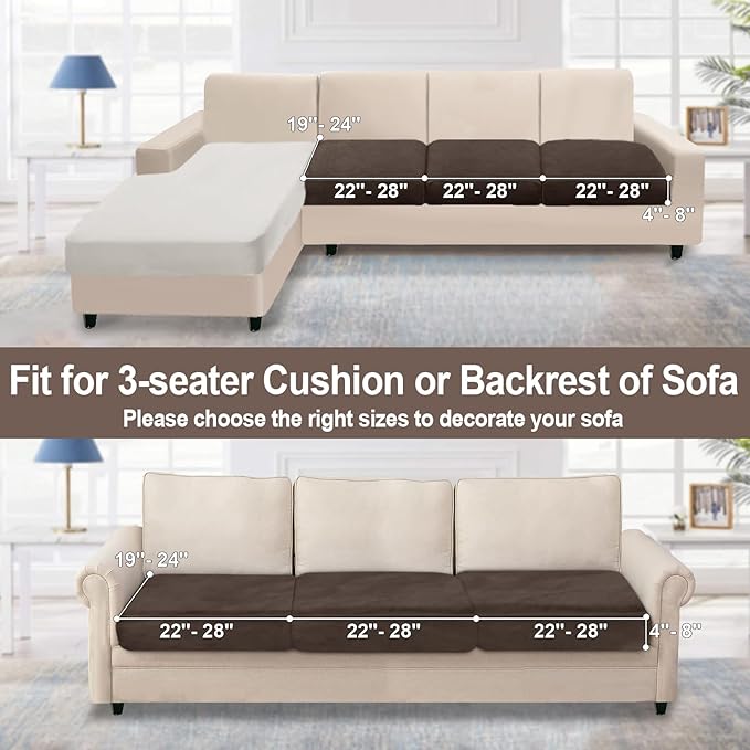 NAISI Couch Cushion Covers 3 Pieces Velvet Stretch Sofa Seat Covers or Backrest Covers Soft Individual Couch Covers for Sectional Sofa(3 Pcs for 3-Seat Cushion,Brown)