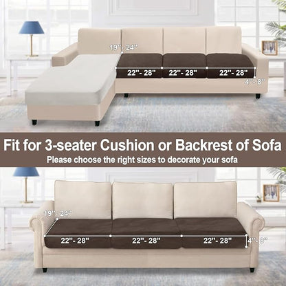 NAISI Couch Cushion Covers 3 Pieces Velvet Stretch Sofa Seat Covers or Backrest Covers Soft Individual Couch Covers for Sectional Sofa(3 Pcs for 3-Seat Cushion,Brown)