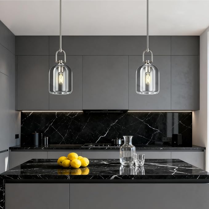 Modern Nickel Pendant Lights Kitchen Island Ceiling Chandelier Indoor Thick Crystal Hanging Light Fixtures for Kitchen Living Room Dining Room Bedroom（1Pack）