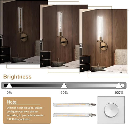 Bronze Wall Sconces with White Light, 19.48'' Brushed Brass Knurled Bathroom Sconces Wall Lighting Vanity Light with Clear Glass, Indoor Wall Mount Light for Living Room Mirror Bedroom Stairs