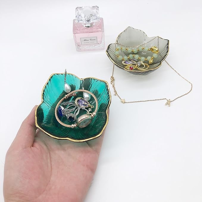 Flower Small Ring Dish Jewelry Tray, Glass Jewelry Dish for Women, Nightstand Decor Jewelry Plate Trinket Dish, Bathroom Jewelry Holder Dish, Jewelry Bowl for Rings, Earrings, Key Dish Gifts