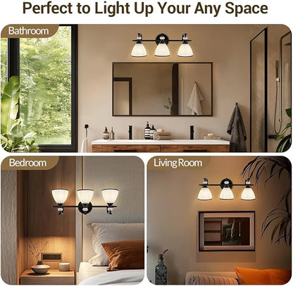 ANDY STAR Milky Glass Bathroom Vanity Light Over Mirror, 3-Light Matte Black Bathroom Light Fixtures with Frosted Glass, 22.5 inch Modern Vanity Lighting Wall Mount, E26 Base, Bulbs Not Included
