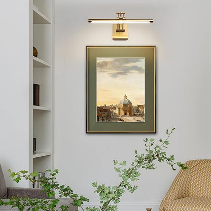 Hard-Wired Picture Light Dimmable LED Picture Lights for Paintings 15.7 Inch Brass Metal Body Wall Pictures with Adjustable Gold Swing Arm Art Display Lamps 7W 3000K Warm White Book Light