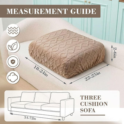 3 Pcs Jacquard Couch Cushion Covers for Sofa Stretch Plush Soft Seat Cover Washable Sofa Slip Covers with Elastic Bottom Modern Boho Furniture Protector for Sectional Slipcovers(Tan)