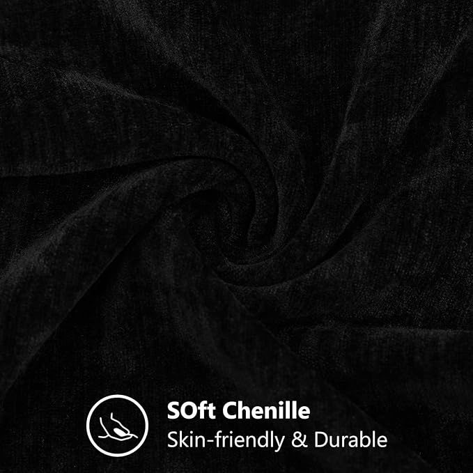 decorUhome Chenille Black Spring Throw Pillow Covers 26x26 Inch Set of 2, Decorative Soft Couch Pillow Covers Solid Dyed Accent Farmhouse Neutral Square Pillow Cases for Sofa