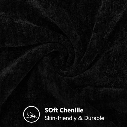 decorUhome Chenille Black Spring Throw Pillow Covers 22x22 Inch Set of 2, Decorative Soft Couch Pillow Covers Solid Dyed Accent Farmhouse Neutral Square Pillow Cases for Sofa
