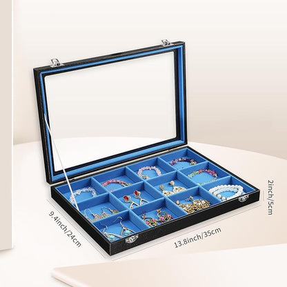 Stratalife Jewelry Organizer Bracelet Earring Holder Organizer Jewelry Drawer Storage Anti Tarnish Bangle Ring Holder Box for Women 12 Grid (Blue Black)