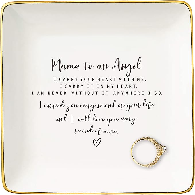 NZY Remembrance Angel Baby Gift for Mother Loss of Baby,Bereavement Sympathy Gifts,Pregnancy Miscarriage,Loss of Infant,Child Memorial,Ceramic Jewelry Tray Trinket Holder Ring Dish-Mama to an Angle