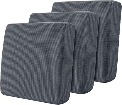 Hokway Stretch Couch Cushion Covers, 3 Piece Individual Sofa Cushion Slipcovers，Jacquard Sofa Seat Slipcover Set, Non-Slip Protector for Cushion (Grey,Small-3PC)