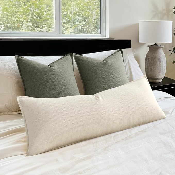 MIULEE Christmas Euro Sham Pillow Covers for Bed 24x24, 2 Pack Dark Green Thick & Textured Decorative Throw Pillow Covers, Neutral Linen Cushion Cases, Modern Farmhouse Home Decor, No Filling