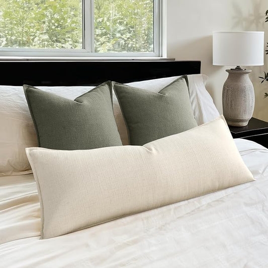 MIULEE Decorative Long Body Lumbar Throw Pillow Cover 14x36, 1 Pack Boho Farmhouse Neutral Throw Pillow for Bed, Textured Modern Linen Cushion Cases Couch Sofa Living Room Home Decor, Cream White