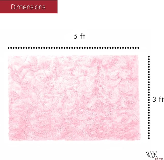 Silky Soft Faux Fur Rug, 3 ft. x 5 ft. Pink Fluffy Rug, Sheepskin Rectangle Shaggy Pink Carpet for Living Room, Bedroom, Kids Room, or Nursery Home Décor Accent Machine Washable with Non-Slip Backing