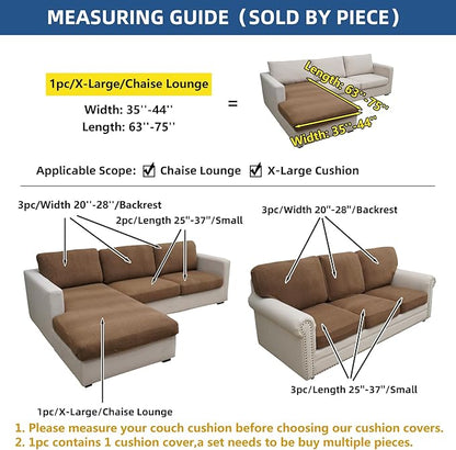 Eismodra Sectional Couch Covers Chaise Cushion Cover for Sofa L Shape Chaise Lounge Magic Stretch 3 Cushion Couch Slipcover for Dogs L Shaped Replacement Protector,Light Brown X-Large(Only 1 Piece)