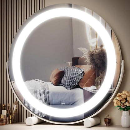 12" Round Vanity Mirror, LED Lights, Smart Touch 360°Rotation, Dimmable White