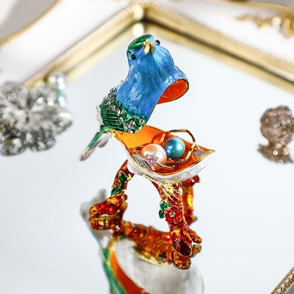 YU FENG 3.1inch Blue Bird on a Branch Trinket Box Small Hinged Trinket Boxes Bird Enamel Jewelry Trinket Box Animal Figurine Ring Box Christmas Gift for Daughter Girl Women