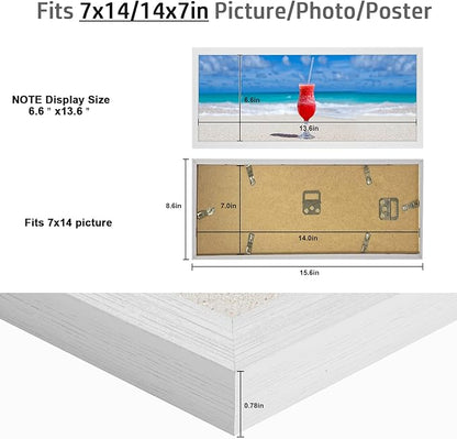 7x14 Frame Rustic White, Distressed 14x7 Picture Frame, Art Pic Hanging Poster Frame, 7 by 14 Gallery Family Concert Portrait Wall Photo Frame Horizontal Vertical Display Gift