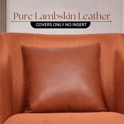LL LEATHER LOVERS Genuine Lambskin Leather Pillow Cover, 20x20 Inch Case for Lumbar Throw Couch Pillows, Thick & Soft Cushion Covers for Sofa Bed Home Décor (Textured Terracotta Pack of 2)