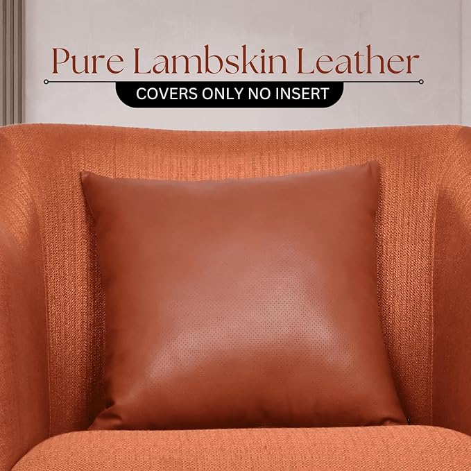 LL LEATHER LOVERS Genuine Lambskin Leather Pillow Cover, 20x20 Inch Case for Lumbar Throw Couch Pillows, Thick & Soft Cushion Covers for Sofa Bed Home Décor (Textured Terracotta Pack of 1)