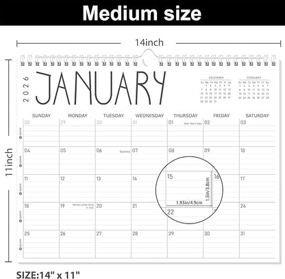 GuassLee 2025 Wall Calendar - 12 Monthly Calendar from September 2025 to August 2026, 14" x 11" 2025-2026 Hanging Calendar with Spiral Binding Week Numbers for School Home Office Planning & Organizing