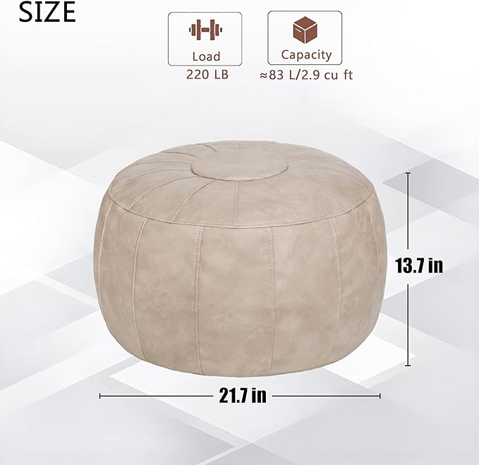 Thgonwid Unstuffed Moroccan Storage Pouf Foot Stool Ottoman Seat Handmade Faux Leather Bean Bag Floor Chair Foot Rest for Living Room, Bedroom or Balcony (Mushroom)
