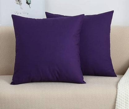 TangDepot Set of 2 Handmade Decorative Solid 100% Cotton Canvas Throw Pillow Covers/Cushion Covers, 45 Colors Available - (18"x18" 2 Pieces, Purple)