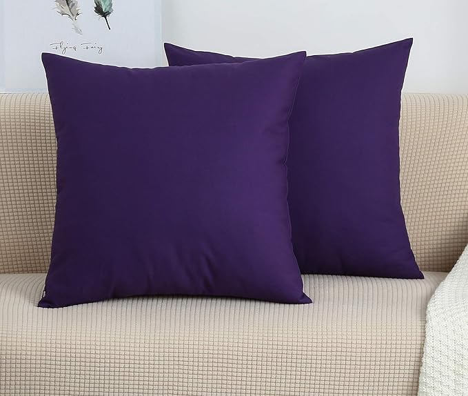 TangDepot Handmade Decorative Solid 100% Cotton Canvas Throw Pillow Covers/Pillow Shams, (18"x18", Purple)