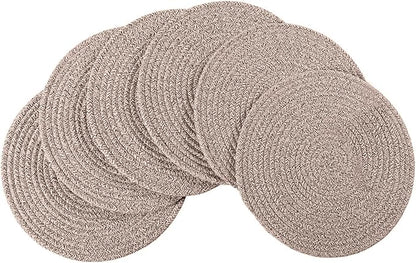 6Pcs Round Cotton Woven Placemats, 13.8'' Mix Brown Woven Vintage Place Mats, Woven Plate Chargers Wicker Tablemats Farmhouse Boho Braided Heat Resistant Outdoor Placemat Patio Table Mats