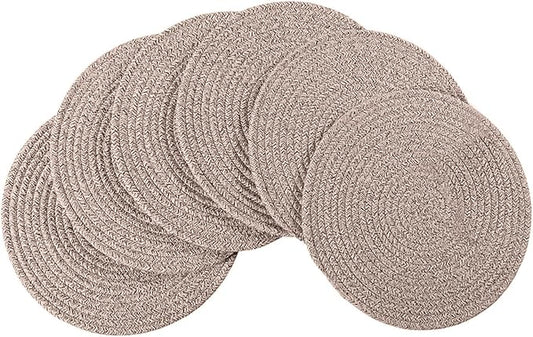 6Pcs Round Cotton Woven Placemats, 13.8'' Mix Brown Woven Vintage Place Mats, Woven Plate Chargers Wicker Tablemats Farmhouse Boho Braided Heat Resistant Outdoor Placemat Patio Table Mats