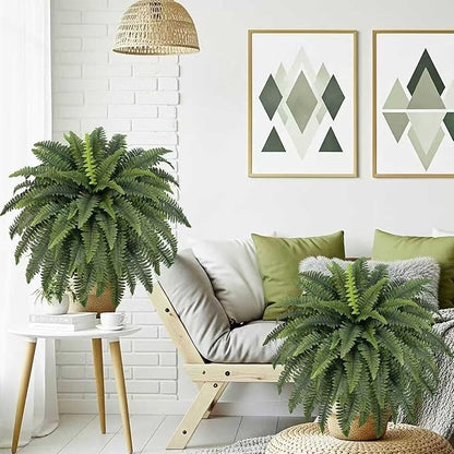 42" Artificial Boston Fern Large Bush Plants, 2 Bundles of Fake Ferns with 65 Fronds for Outdoors Home Decor