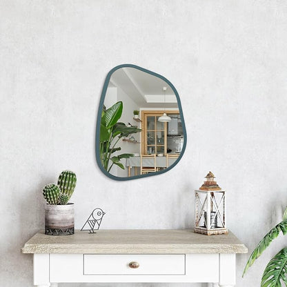 Irregular Wooden Framed Wall Mirror Modern Asymmetrical Unique Hanging Mirror Artistic Mirror Decor Bathroom Vanity Bedroom Living Room Entryway Hallway 16'' x 12''