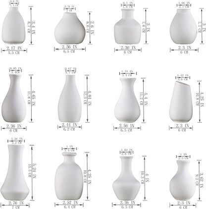 White Bud Vases Set of 12, Small Ceramic Vase in Bulk, Mini Pottery Vases for Pampas Grass Clay Vase for Wedding Table Centerpieces Decoration Modern Boho Rustic Home Decor DIY Gift