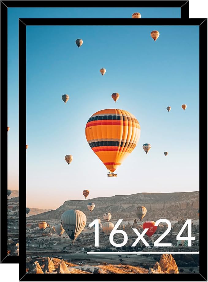 16x24 Picture Frame Set of 2 Black for Poster Photo Picture and 40x60 cm Canvas, Horizontal and Vertical Formats for Wall Hanging, 16 x 24 Wall Gallery Poster Photo Frame,2 Pack, Black