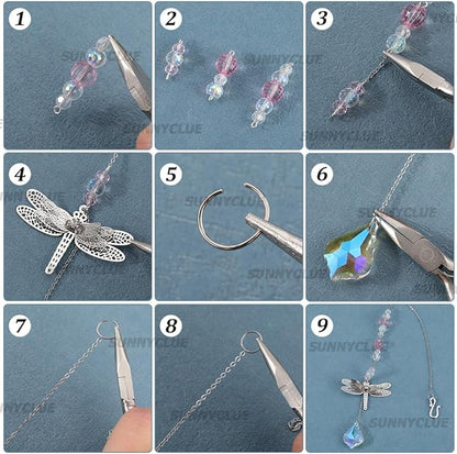 SUNNYCLUE 1 Box DIY 5 Sets Garden Suncatchers Rainbow Maker Suncatcher Prism Glass Crystal Beads Colorful Sun Catchers Making Kit Filigree Metal Butterfly Dragonfly Linking Charms for Window Door
