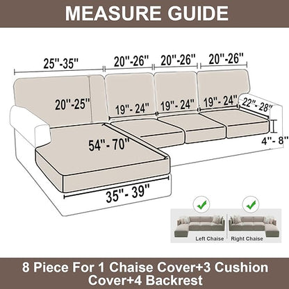 NAISI Sectional Couch Covers 8 Pieces Velvet Couch Cushion Covers L Shape Soft Stretch Sofa Slipcovers with 2pcs Pillowcases for Left/Right Chaise Sectional Couch(3 Seater+1 Chaise+4 Back,Brown)