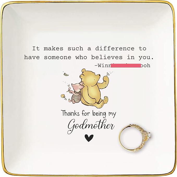 NZY Appreciated Gift from Godchild to Godmother,Christening Baptism Christmas Gifts,Thanks for Being My Godmother-It Makes Such A Difference-Jewelry Tray Trinket Holder Ring Dish