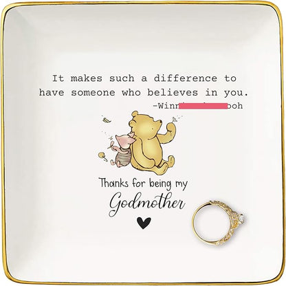 NZY Appreciated Gift from Godchild to Godmother,Christening Baptism Christmas Gifts,Thanks for Being My Godmother-It Makes Such A Difference-Jewelry Tray Trinket Holder Ring Dish