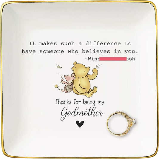 NZY Appreciated Gift from Godchild to Godmother,Christening Baptism Christmas Gifts,Thanks for Being My Godmother-It Makes Such A Difference-Jewelry Tray Trinket Holder Ring Dish